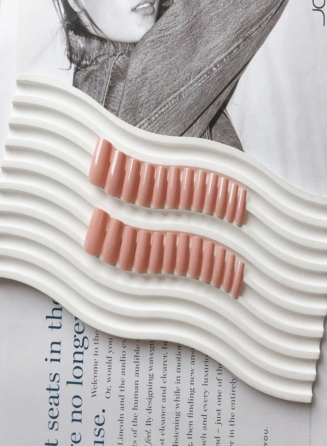 KXAMELIE Coral Pink Press on Nails Long Square, KXAMELIE Medium Coffin Nails Press ons Long Glue on Nails Natural Thick Fake Nails Acrylic Reusable 24 Solid Color for Women - Image 5